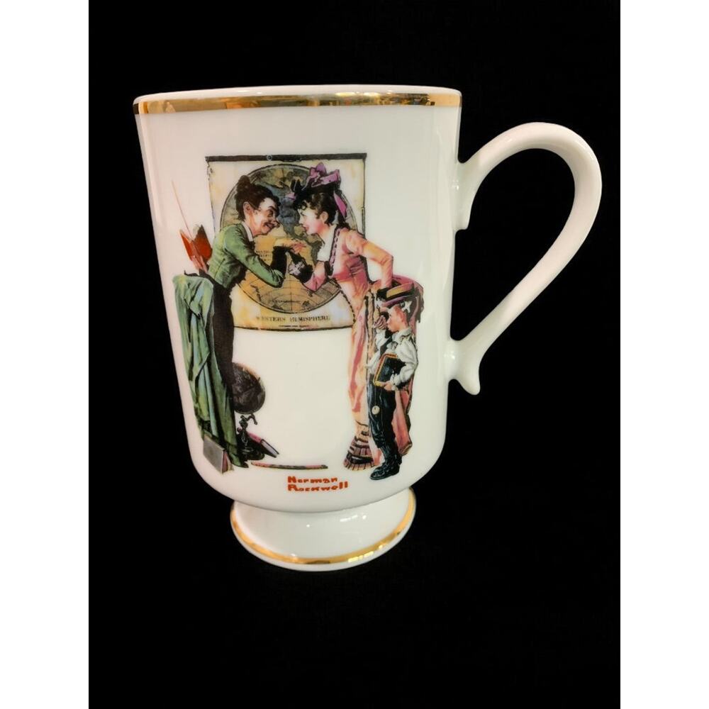 1981 Norman Rockwell Porcelain Pedestal Mug "Back to School" The Danbury Mint